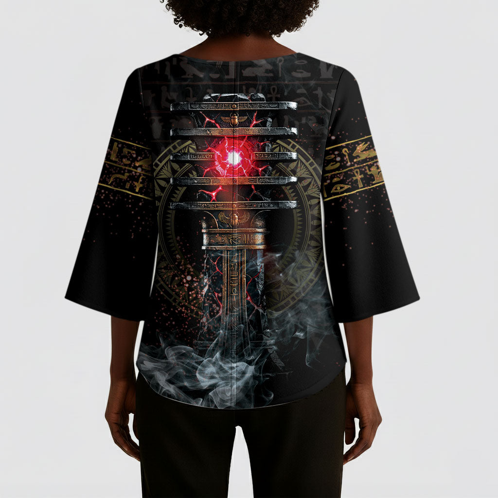 Egypt Djed Kimono Sleeve Blouse Glow Smoky Dark Style