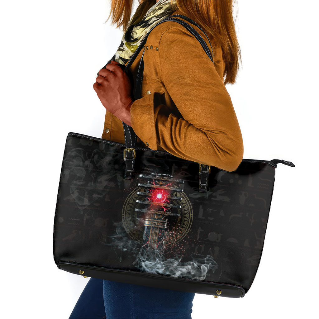 Egypt Djed Leather Tote Bag Glow Smoky Dark Style