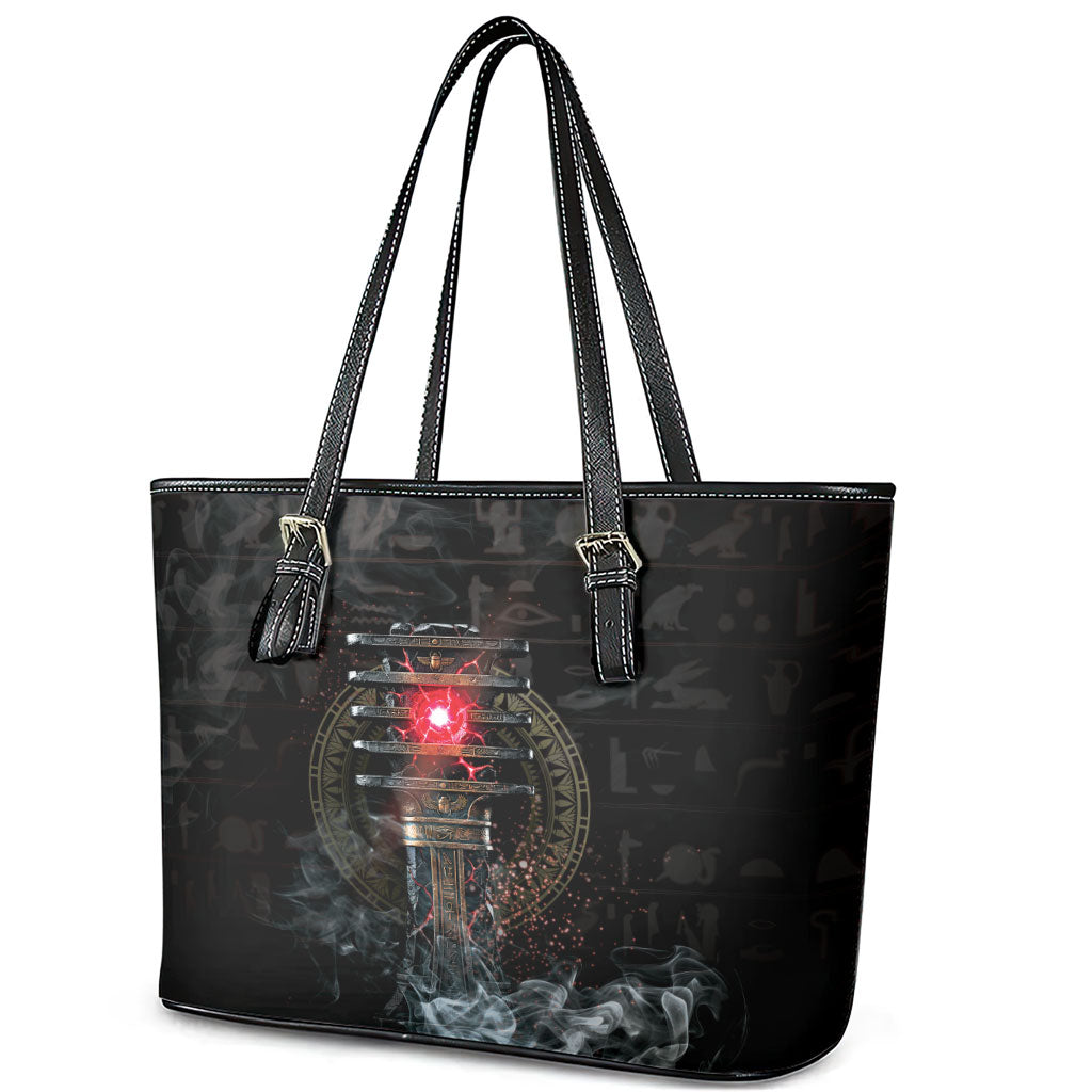 Egypt Djed Leather Tote Bag Glow Smoky Dark Style