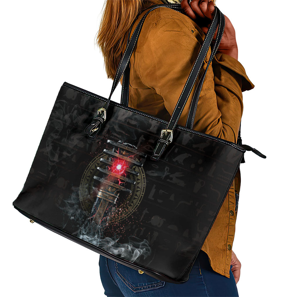 Egypt Djed Leather Tote Bag Glow Smoky Dark Style