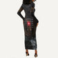 Egypt Djed Long Sleeve Bodycon Dress Glow Smoky Dark Style