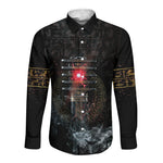 Egypt Djed Long Sleeve Button Shirt Glow Smoky Dark Style