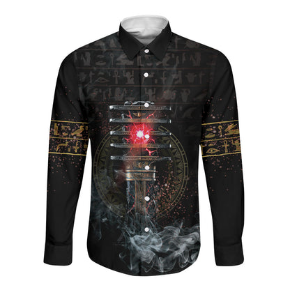 Egypt Djed Long Sleeve Button Shirt Glow Smoky Dark Style