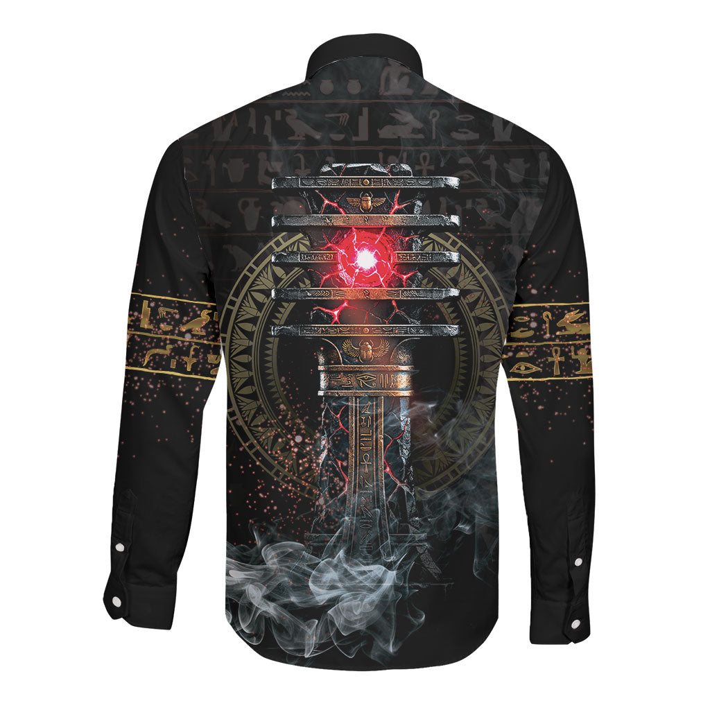 Egypt Djed Long Sleeve Button Shirt Glow Smoky Dark Style