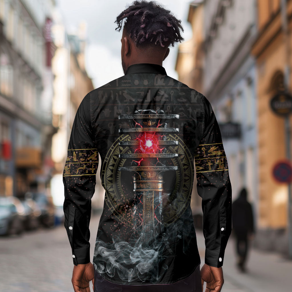 Egypt Djed Long Sleeve Button Shirt Glow Smoky Dark Style