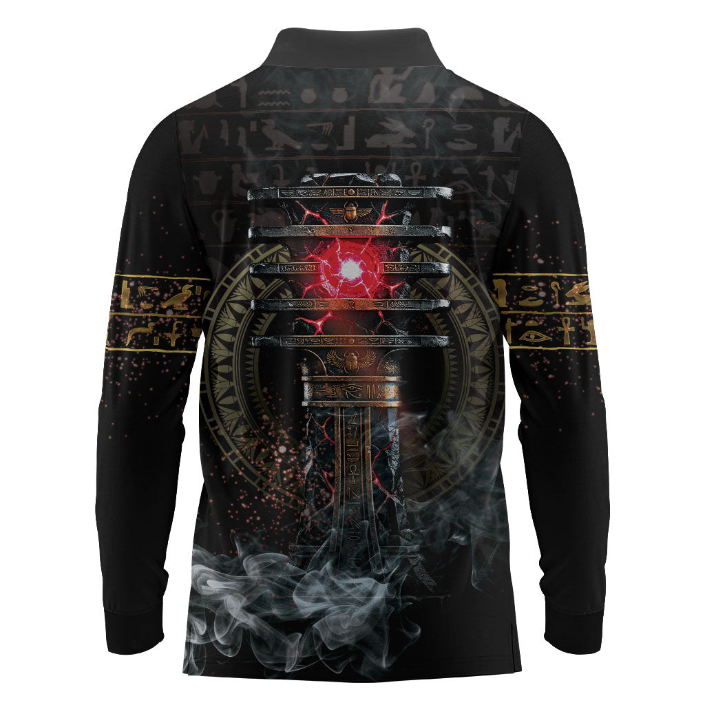 Egypt Djed Long Sleeve Polo Shirt Glow Smoky Dark Style