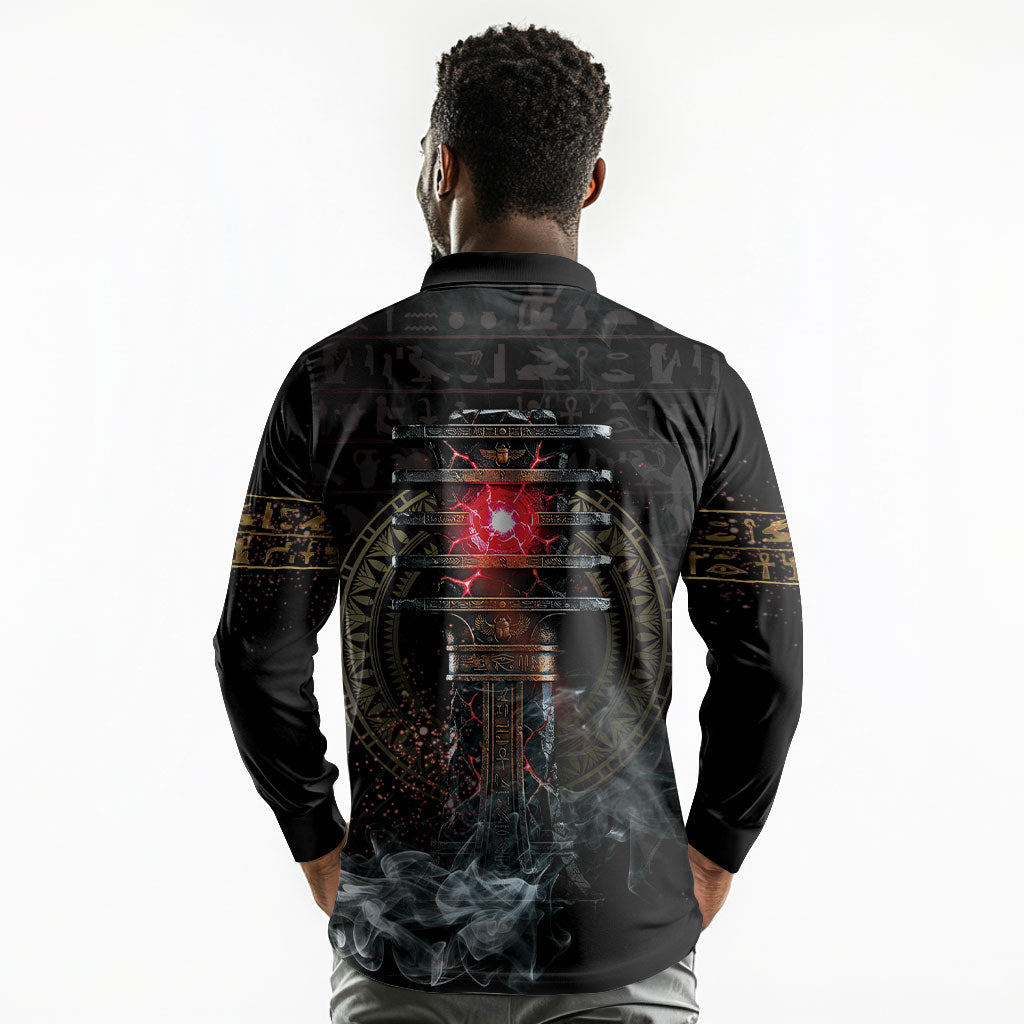 Egypt Djed Long Sleeve Polo Shirt Glow Smoky Dark Style