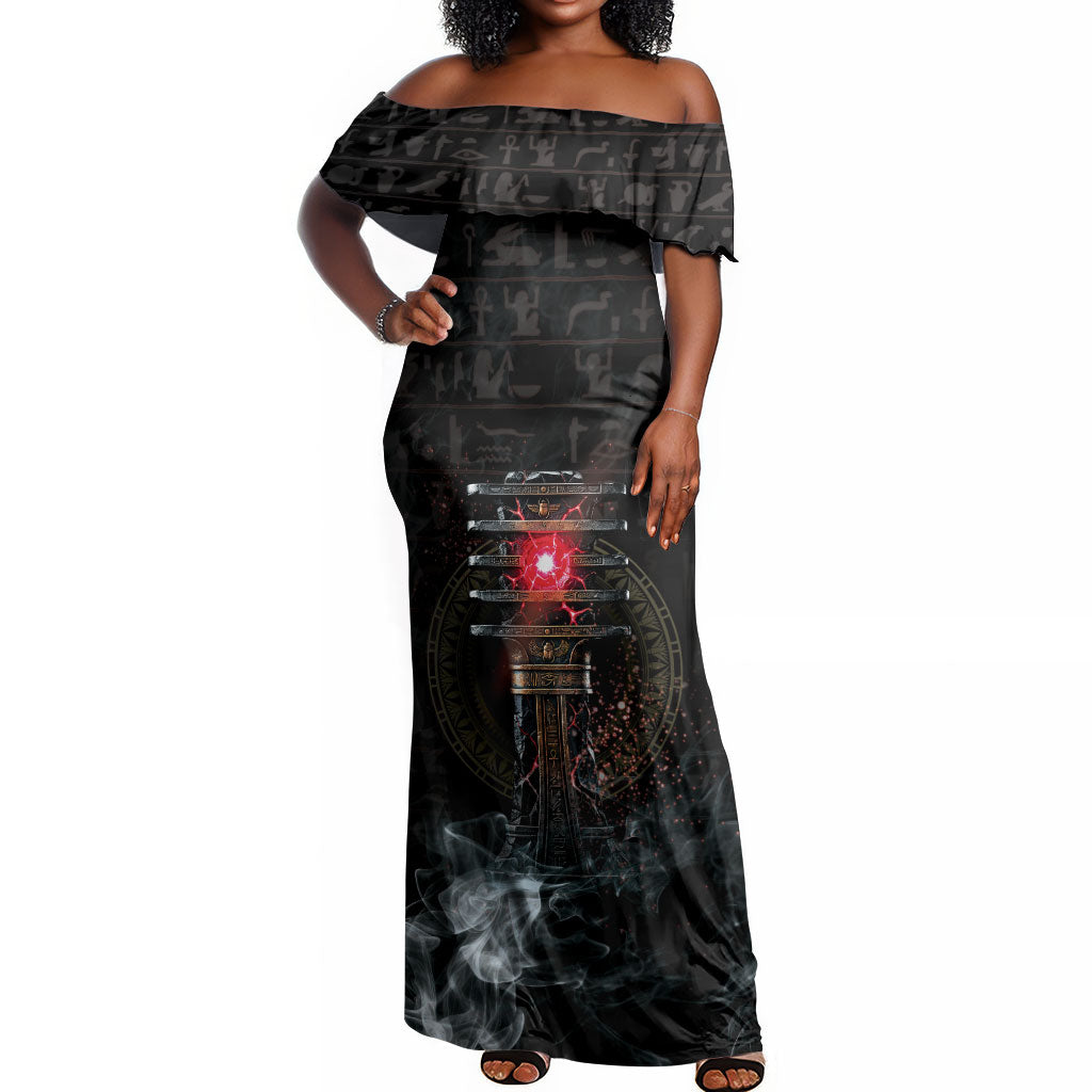 Egypt Djed Off Shoulder Maxi Dress Glow Smoky Dark Style