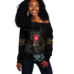 Egypt Djed Off Shoulder Sweater Glow Smoky Dark Style