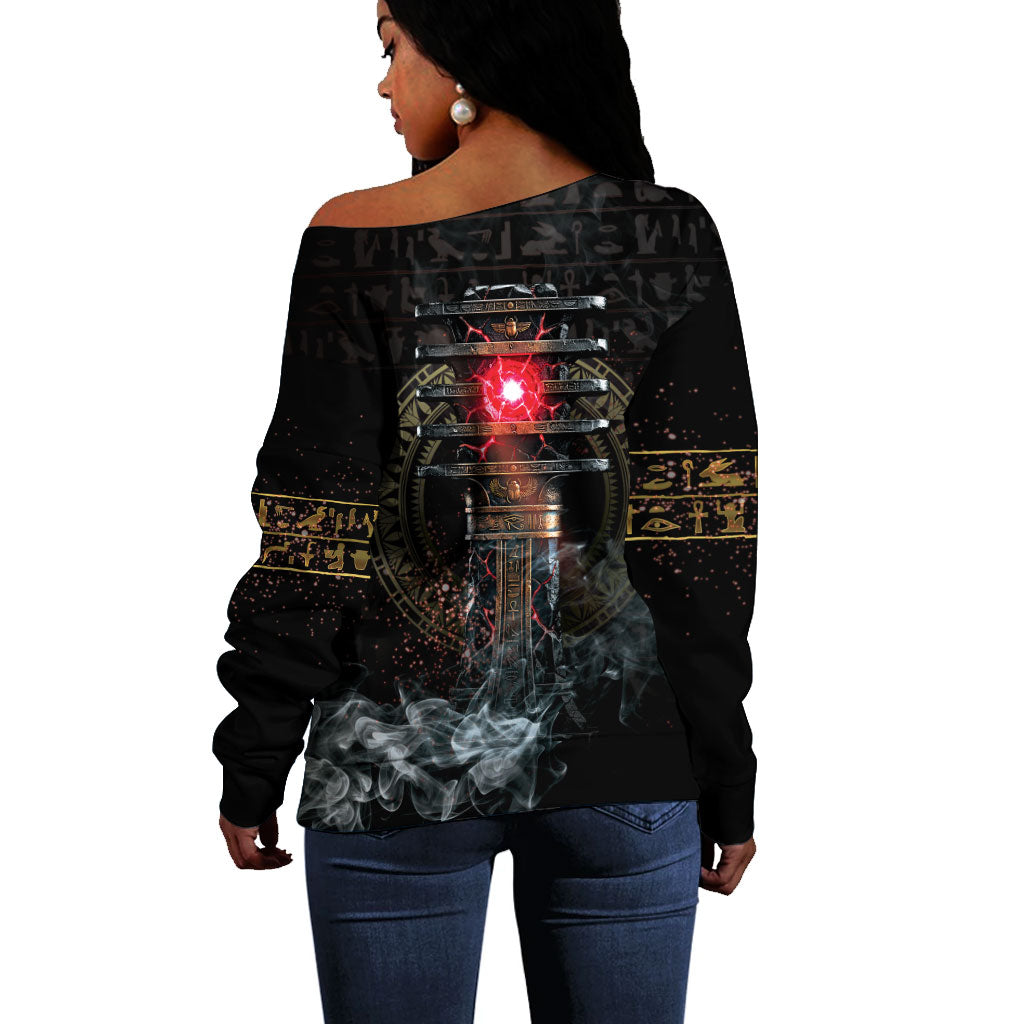 Egypt Djed Off Shoulder Sweater Glow Smoky Dark Style