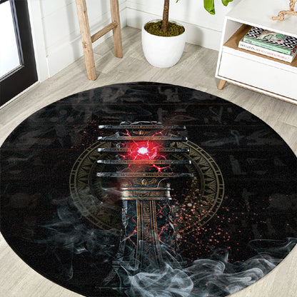 Egypt Djed Round Carpet Glow Smoky Dark Style