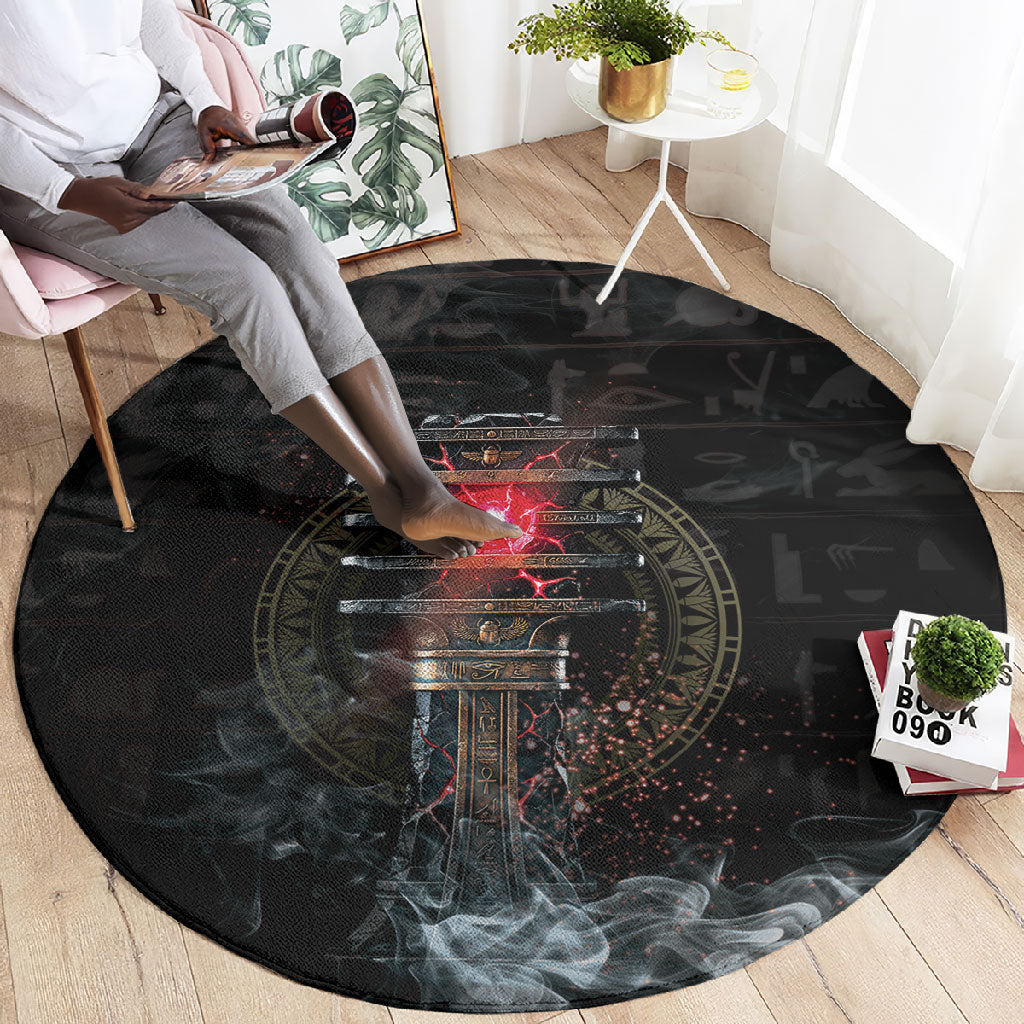 Egypt Djed Round Carpet Glow Smoky Dark Style