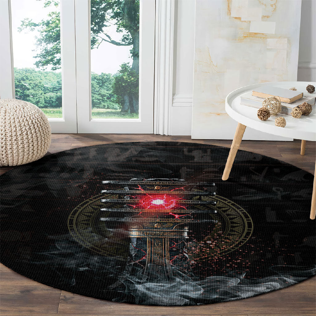Egypt Djed Round Carpet Glow Smoky Dark Style