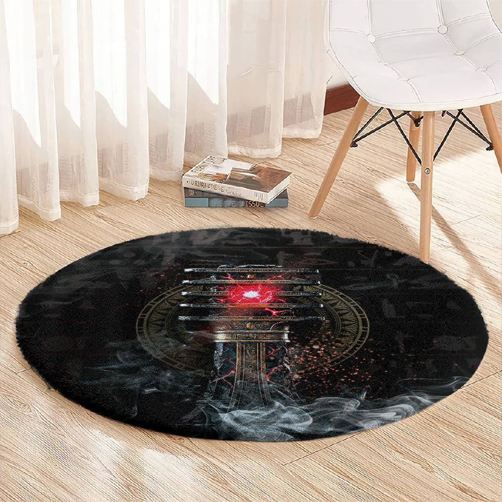 Egypt Djed Round Carpet Glow Smoky Dark Style