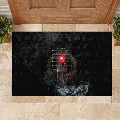 Egypt Djed Rubber Doormat Glow Smoky Dark Style