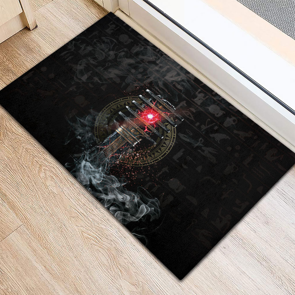 Egypt Djed Rubber Doormat Glow Smoky Dark Style