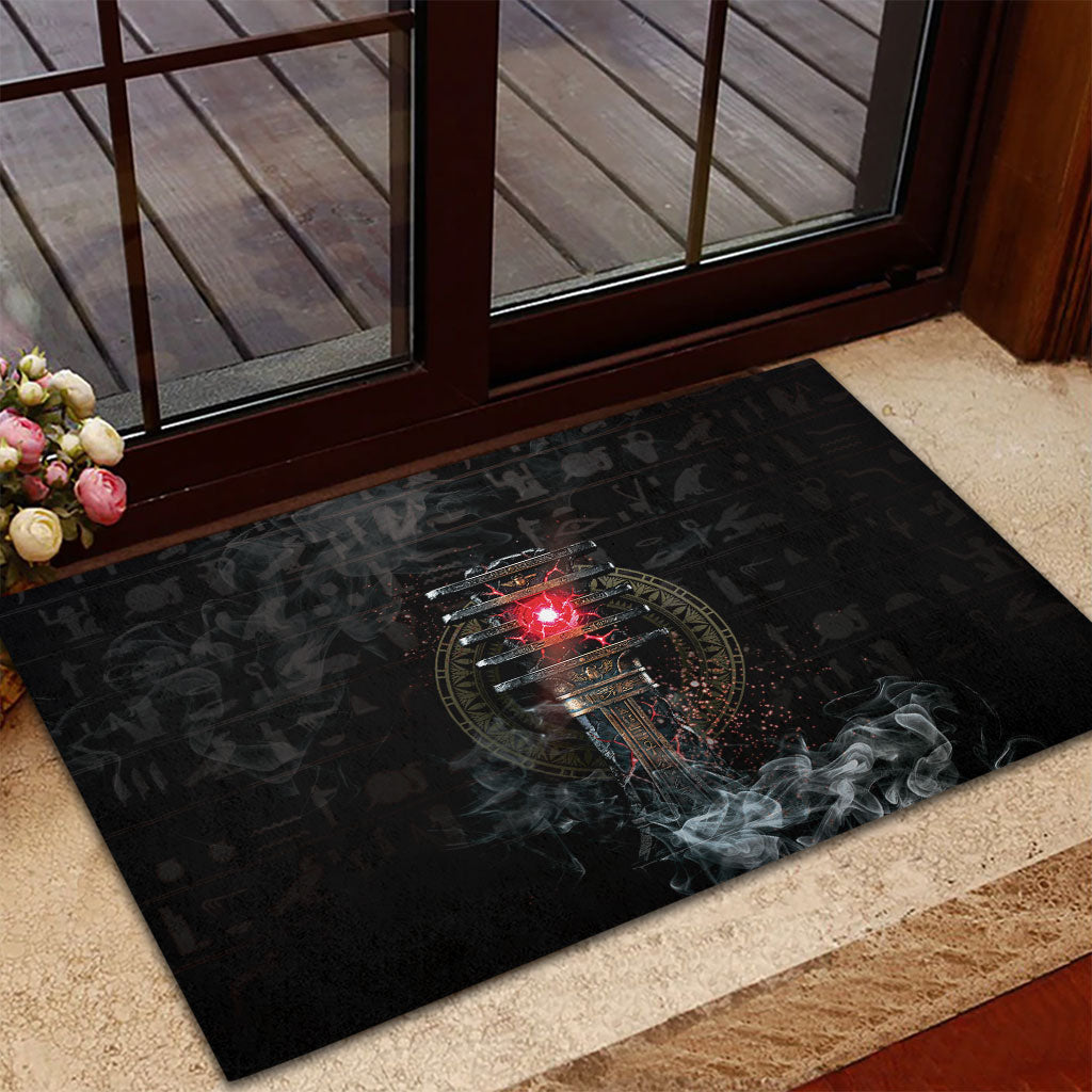 Egypt Djed Rubber Doormat Glow Smoky Dark Style