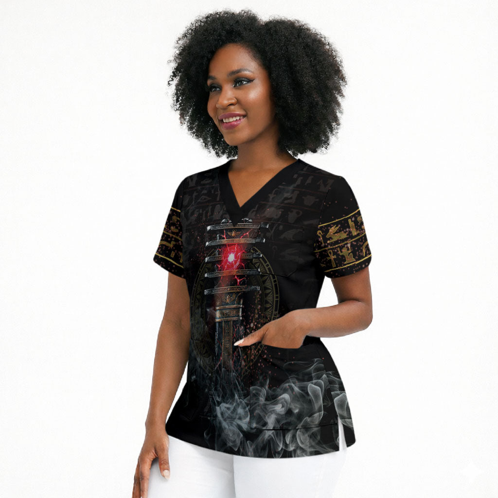 Egypt Djed Scrub Top Glow Smoky Dark Style
