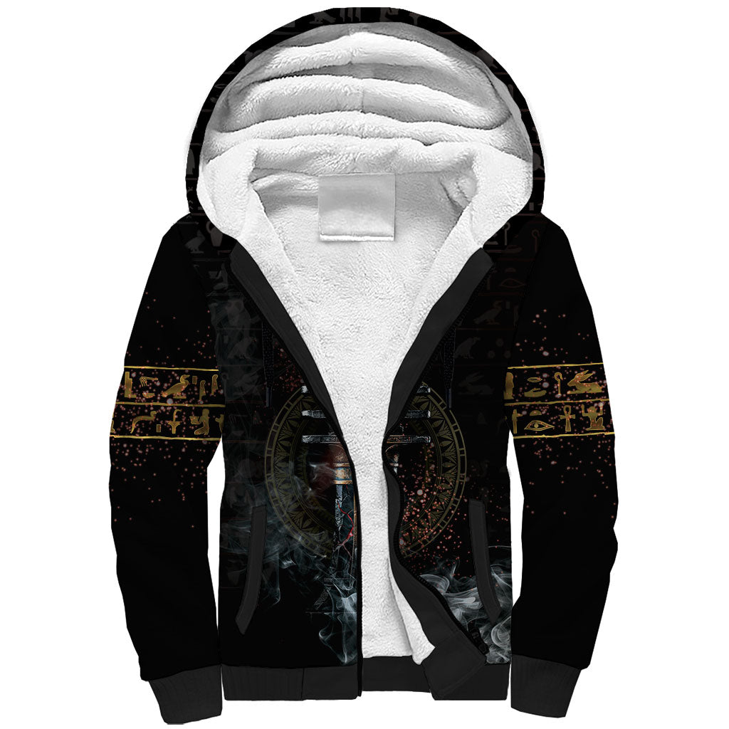 Egypt Djed Sherpa Hoodie Glow Smoky Dark Style