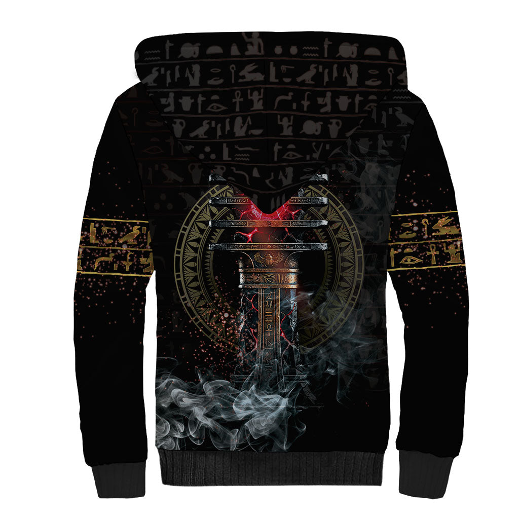 Egypt Djed Sherpa Hoodie Glow Smoky Dark Style