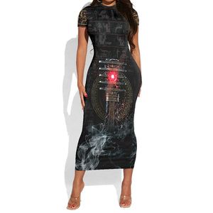 Egypt Djed Short Sleeve Bodycon Dress Glow Smoky Dark Style