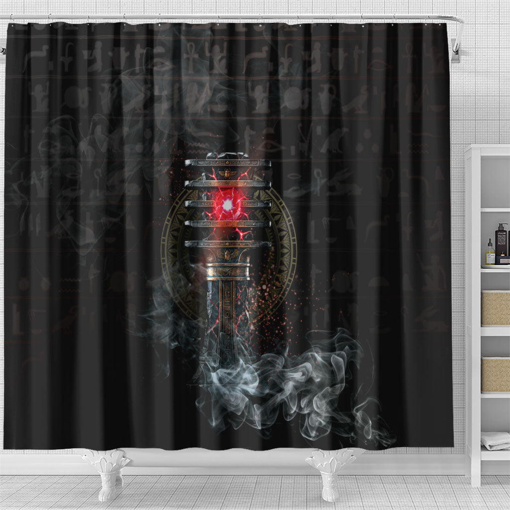 Egypt Djed Shower Curtain Glow Smoky Dark Style