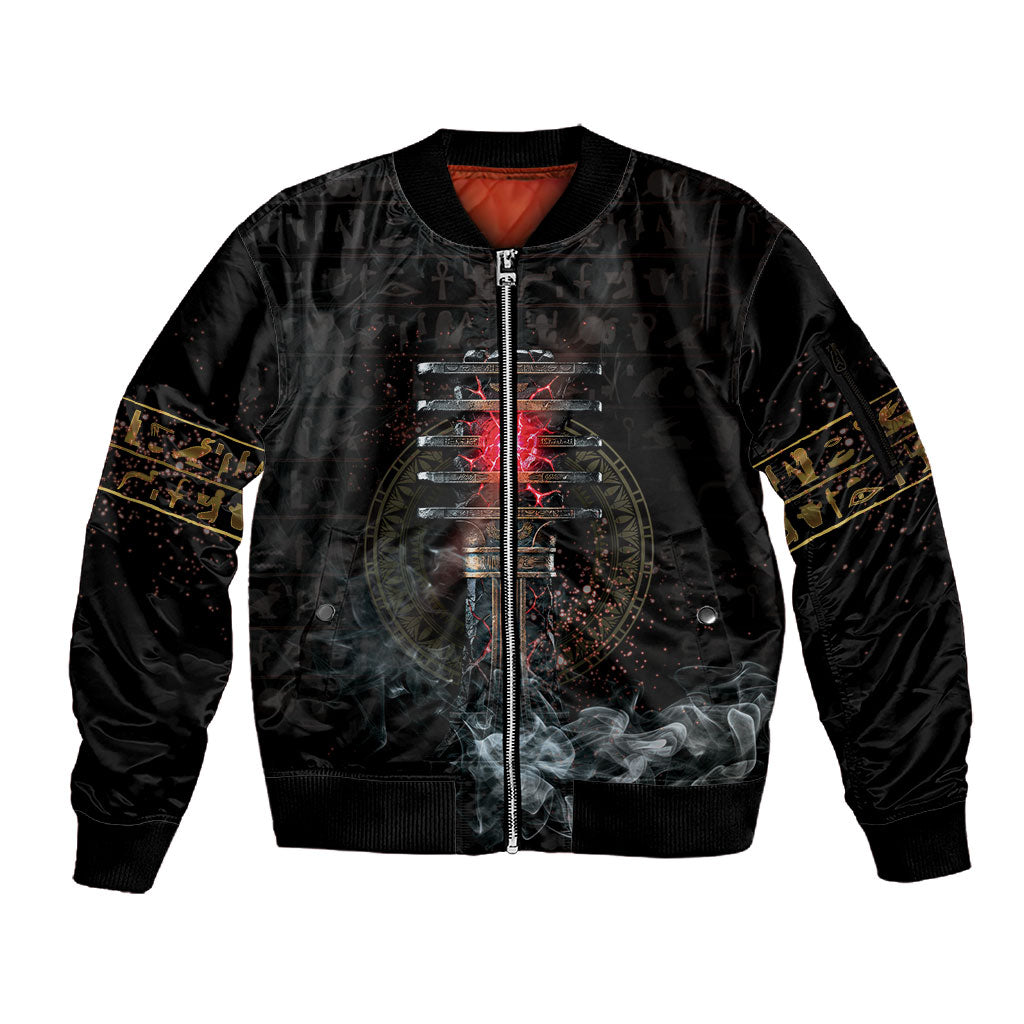Egypt Djed Sleeve Zip Bomber Jacket Glow Smoky Dark Style
