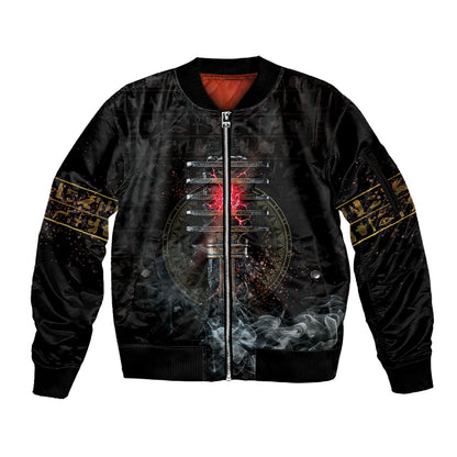 Egypt Djed Sleeve Zip Bomber Jacket Glow Smoky Dark Style