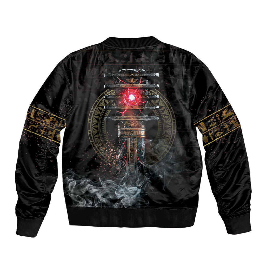 Egypt Djed Sleeve Zip Bomber Jacket Glow Smoky Dark Style