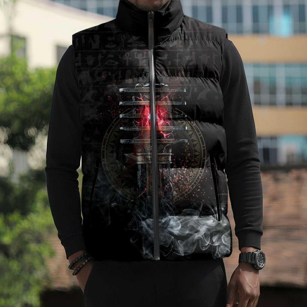 Egypt Djed Sleeveless Puffer Jacket Glow Smoky Dark Style