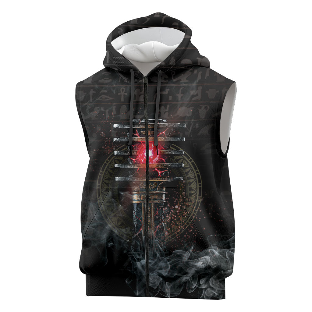 Egypt Djed Sleeveless Zip Hoodie Glow Smoky Dark Style