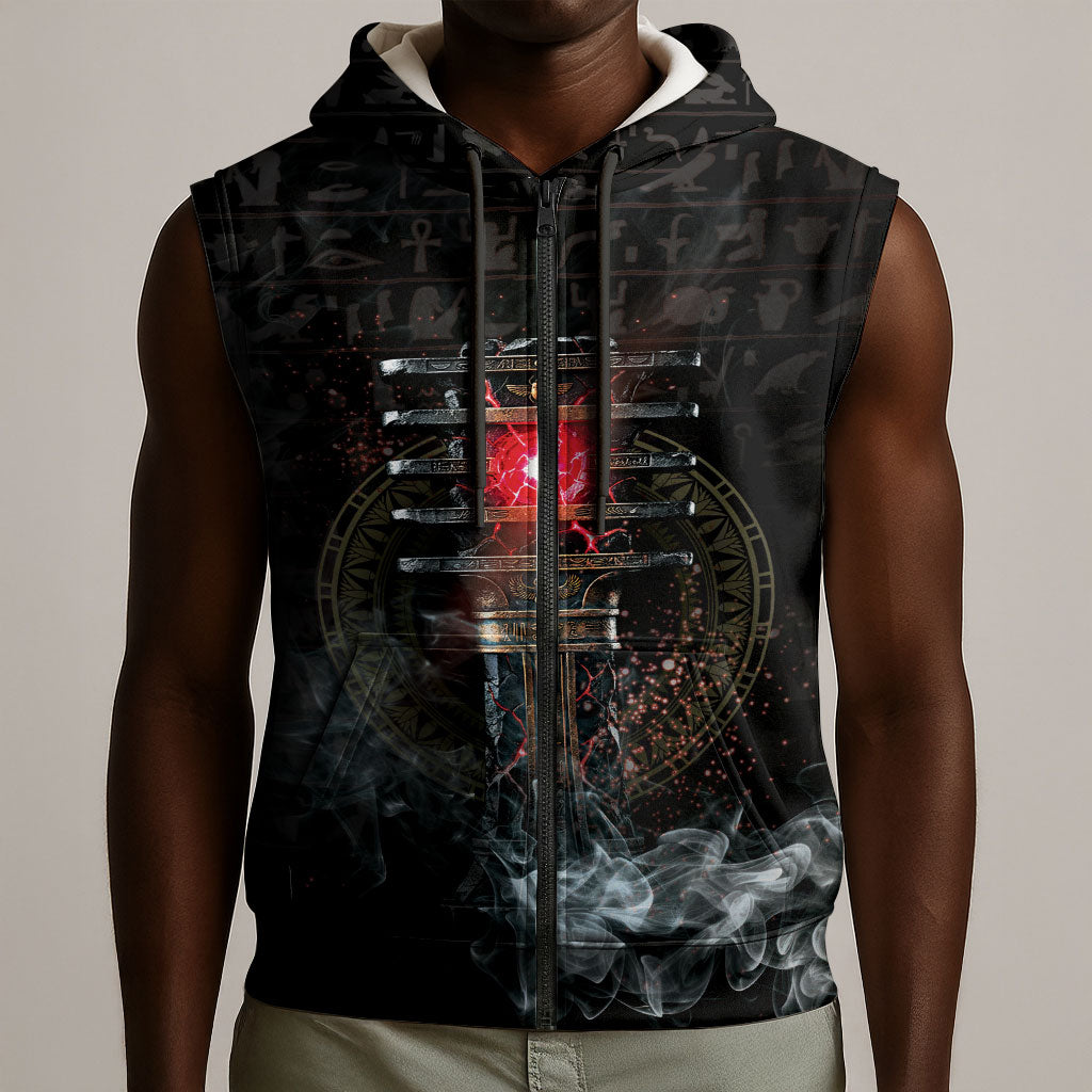 Egypt Djed Sleeveless Zip Hoodie Glow Smoky Dark Style