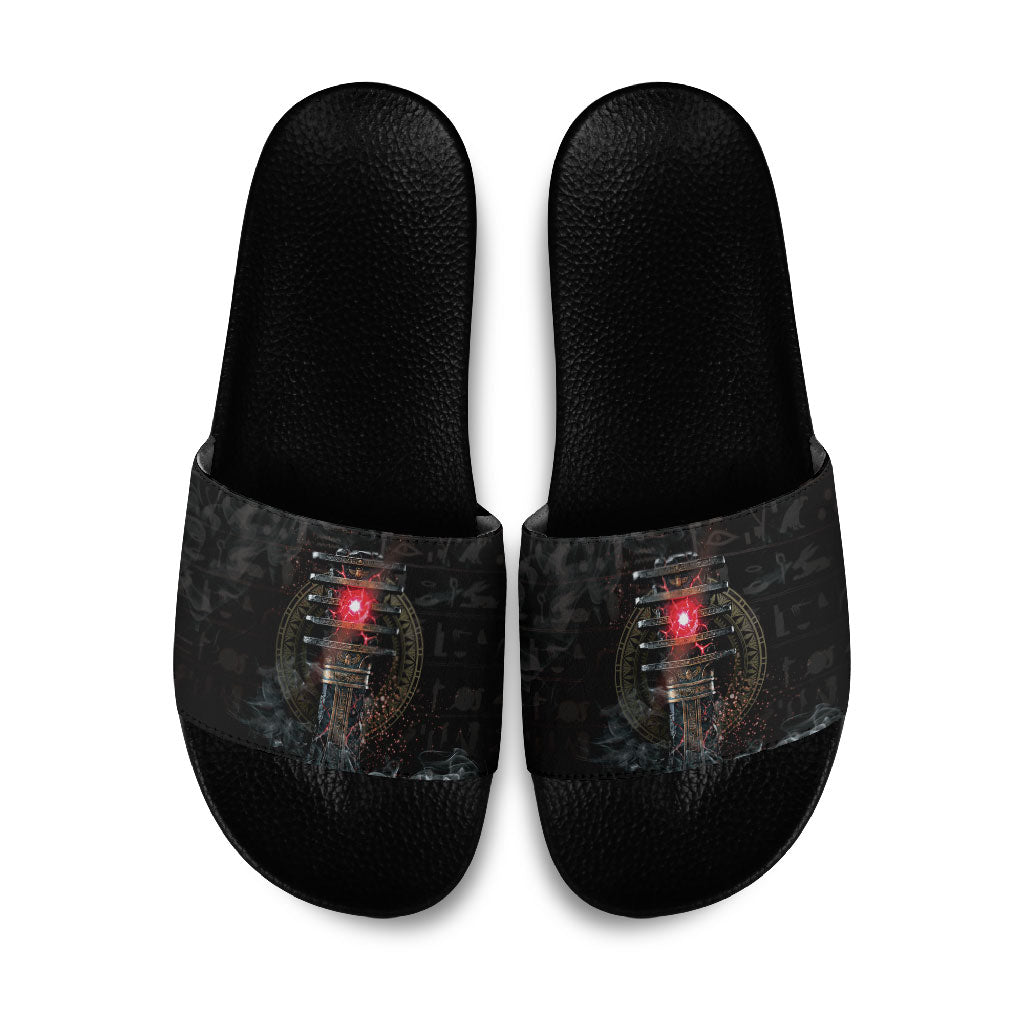 Egypt Djed Slide Sandals Glow Smoky Dark Style