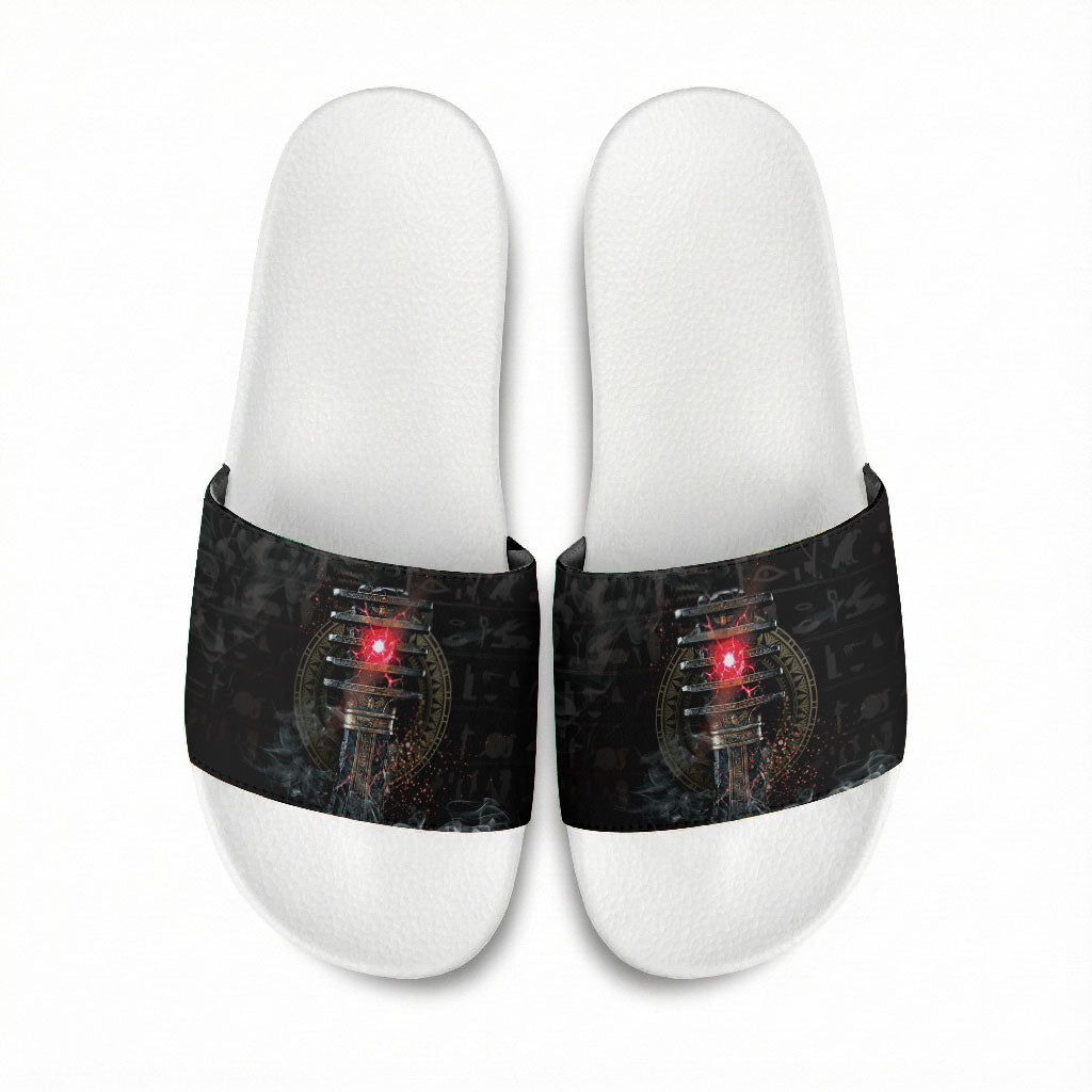 Egypt Djed Slide Sandals Glow Smoky Dark Style