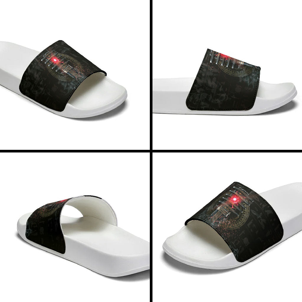 Egypt Djed Slide Sandals Glow Smoky Dark Style