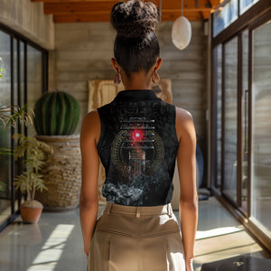 Egypt Djed Women Sleeveless Polo Shirt Glow Smoky Dark Style