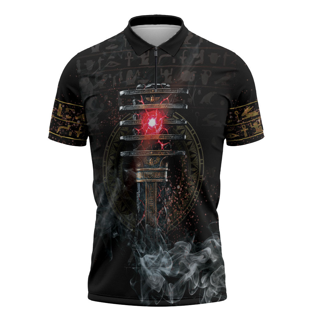 Egypt Djed Zipper Polo Shirt Glow Smoky Dark Style