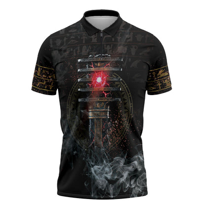 Egypt Djed Zipper Polo Shirt Glow Smoky Dark Style