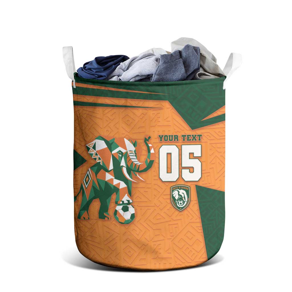 Custom Ivory Coast Football Laundry Basket Elephant Geometric African Art Style