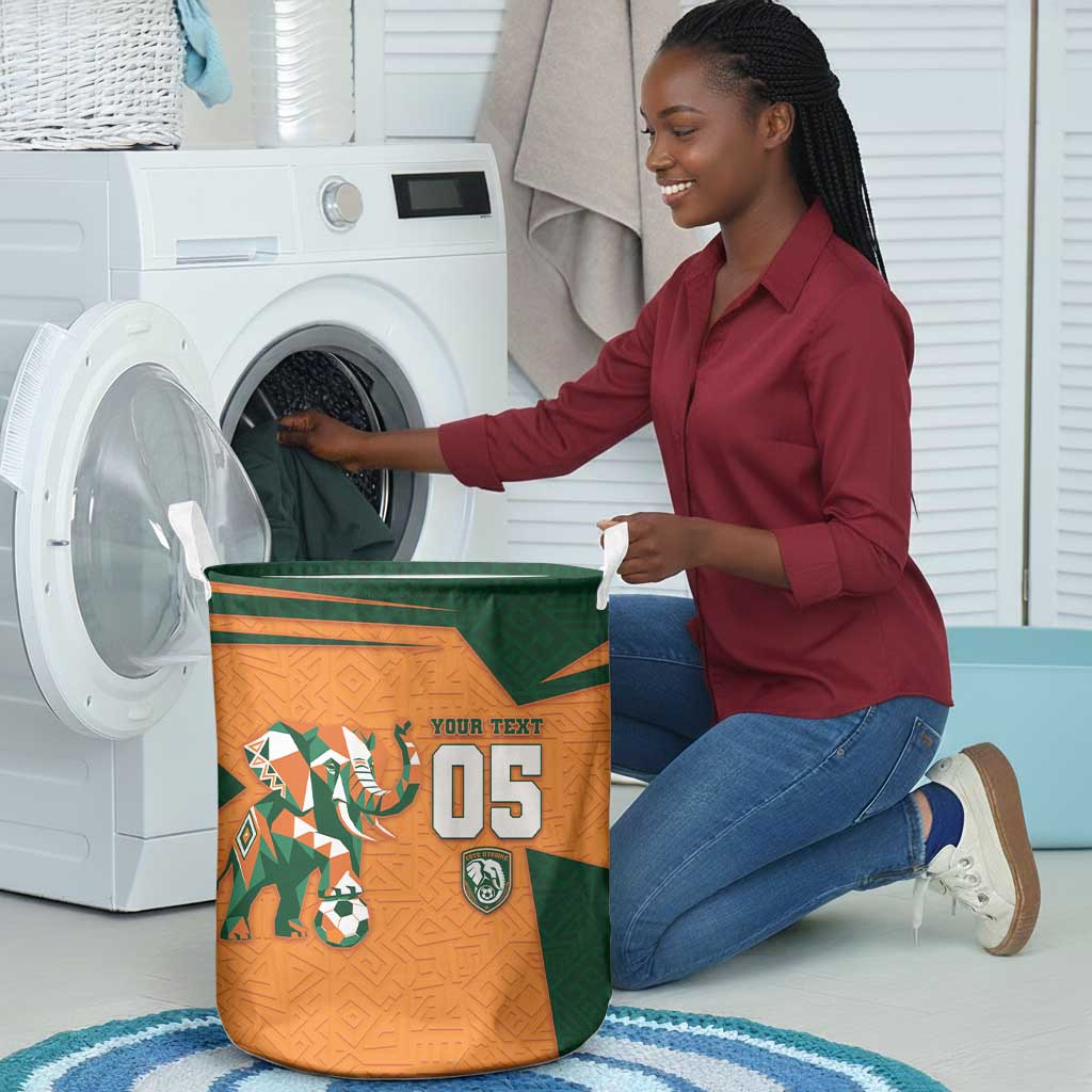 Custom Ivory Coast Football Laundry Basket Elephant Geometric African Art Style