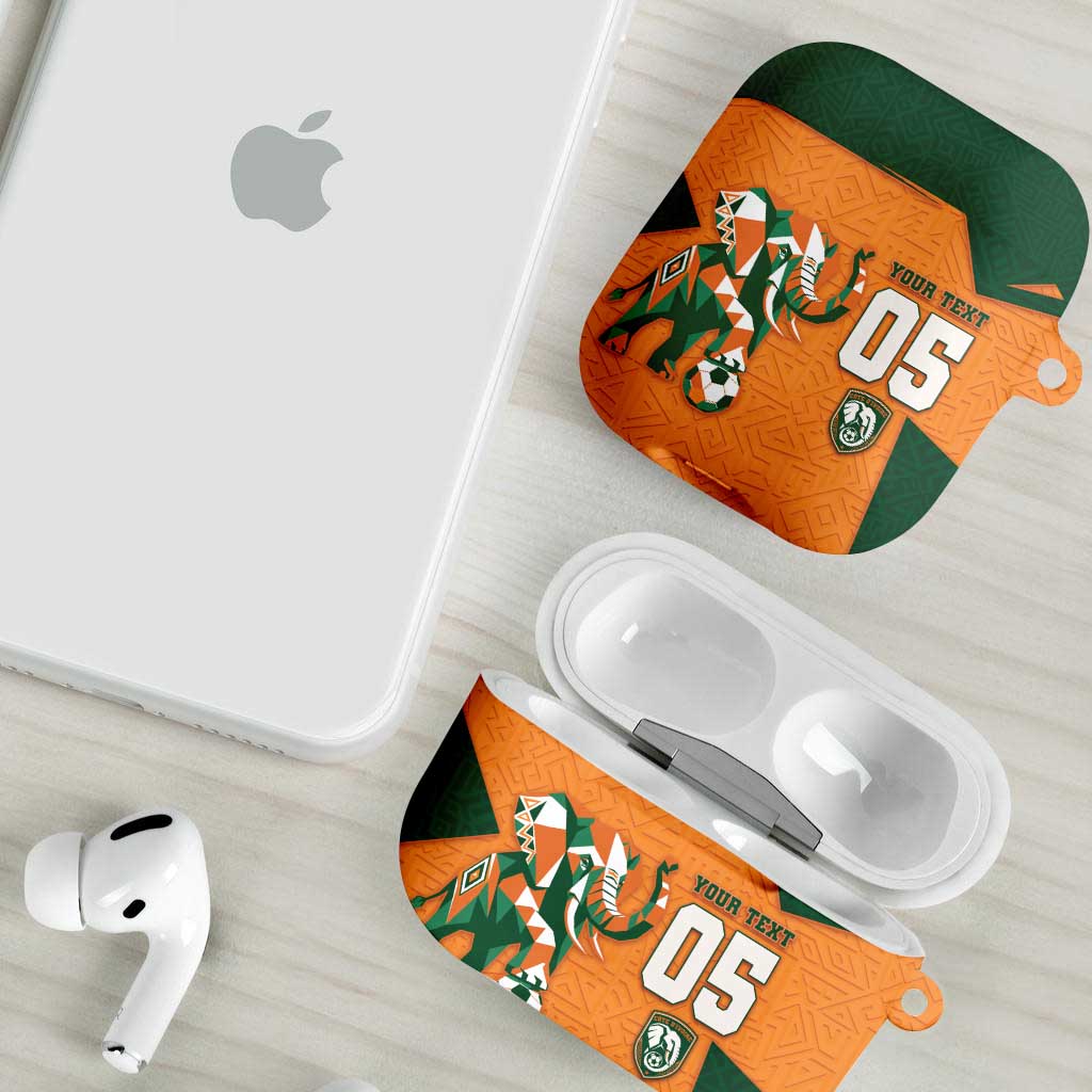 Custom Ivory Coast Football AirPods Case Elephant Geometric African Art Style