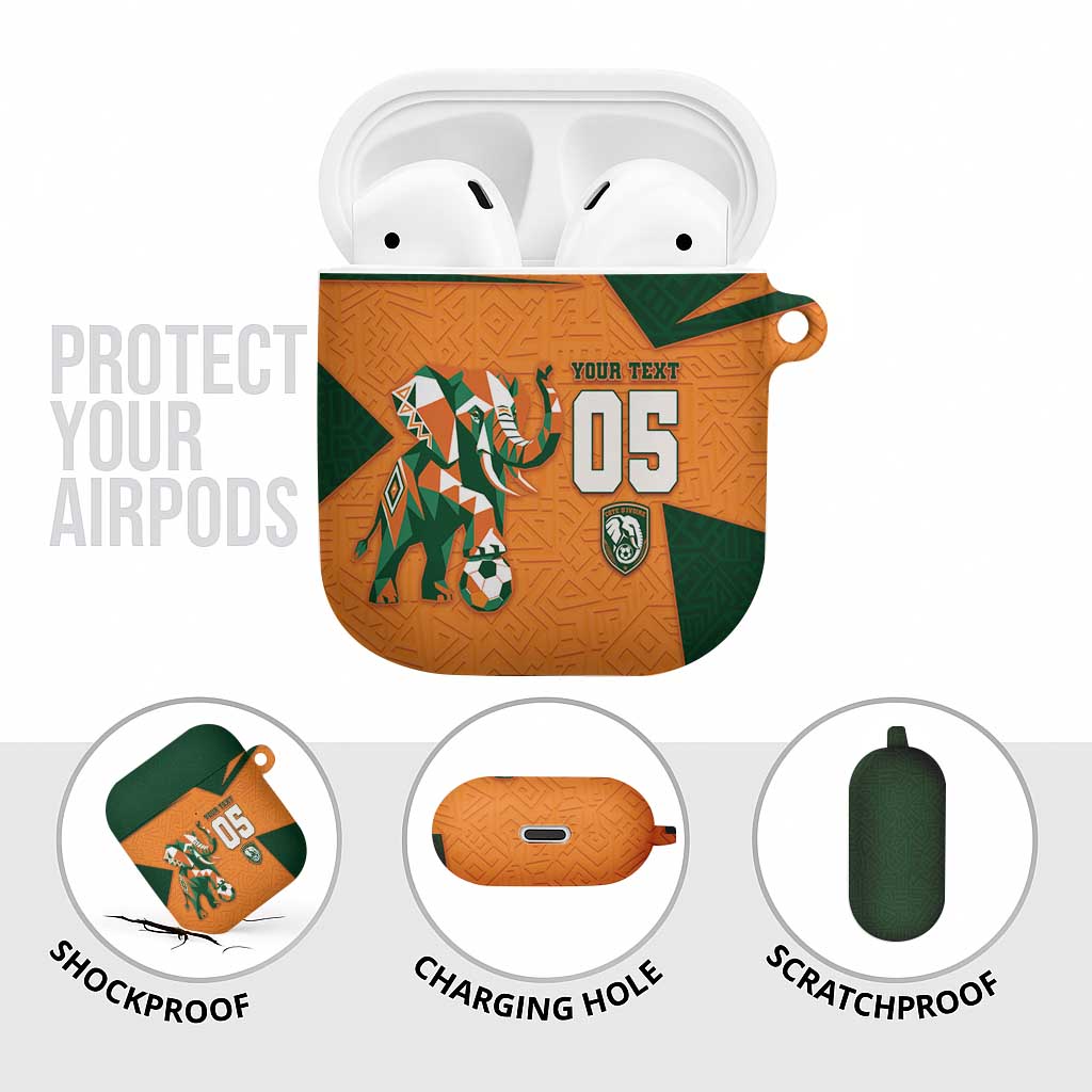 Custom Ivory Coast Football AirPods Case Elephant Geometric African Art Style