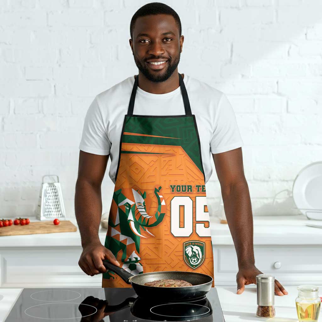 Custom Ivory Coast Football Apron Elephant Geometric African Art Style