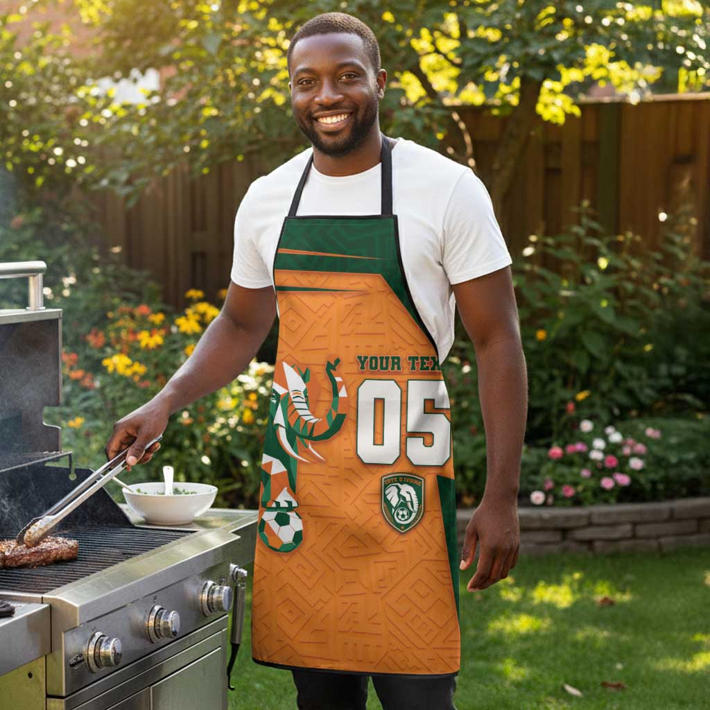 Custom Ivory Coast Football Apron Elephant Geometric African Art Style