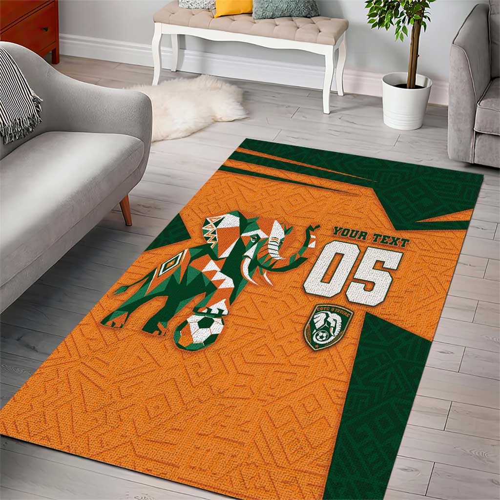 Custom Ivory Coast Football Area Rug Elephant Geometric African Art Style