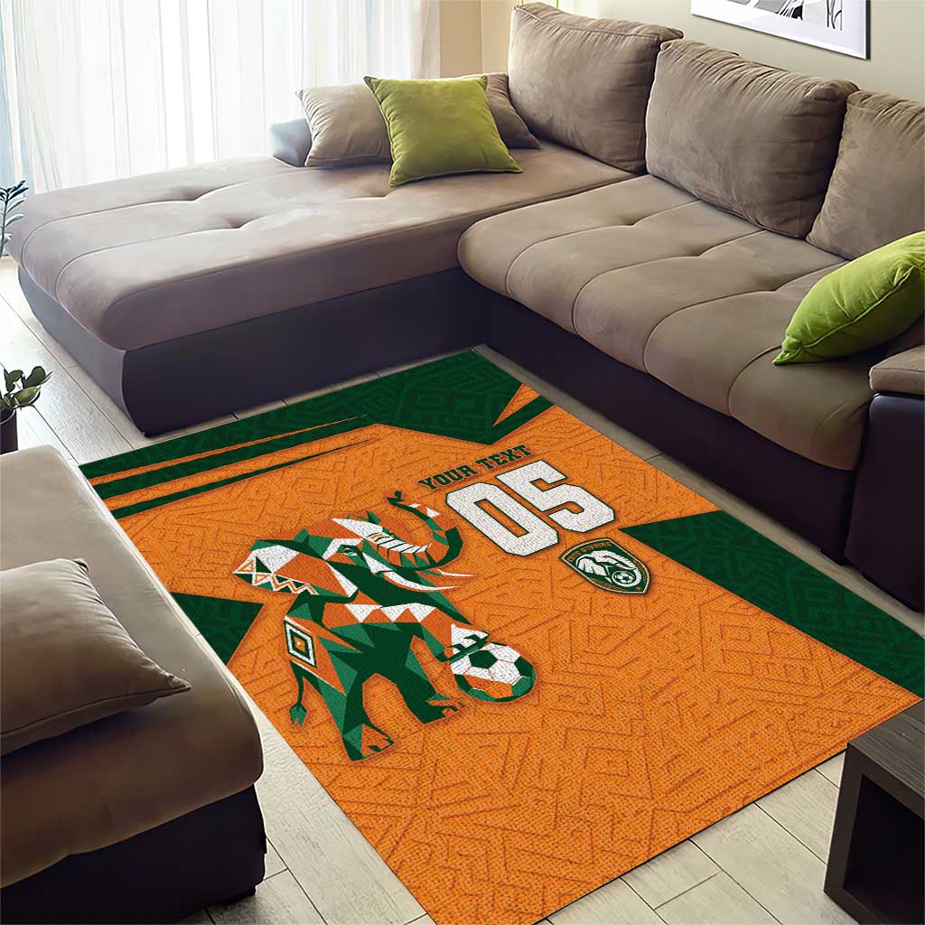 Custom Ivory Coast Football Area Rug Elephant Geometric African Art Style