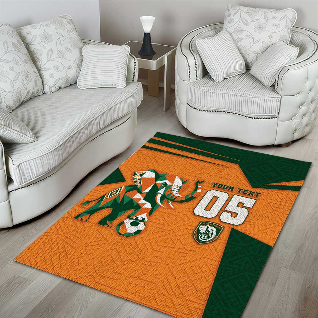 Custom Ivory Coast Football Area Rug Elephant Geometric African Art Style