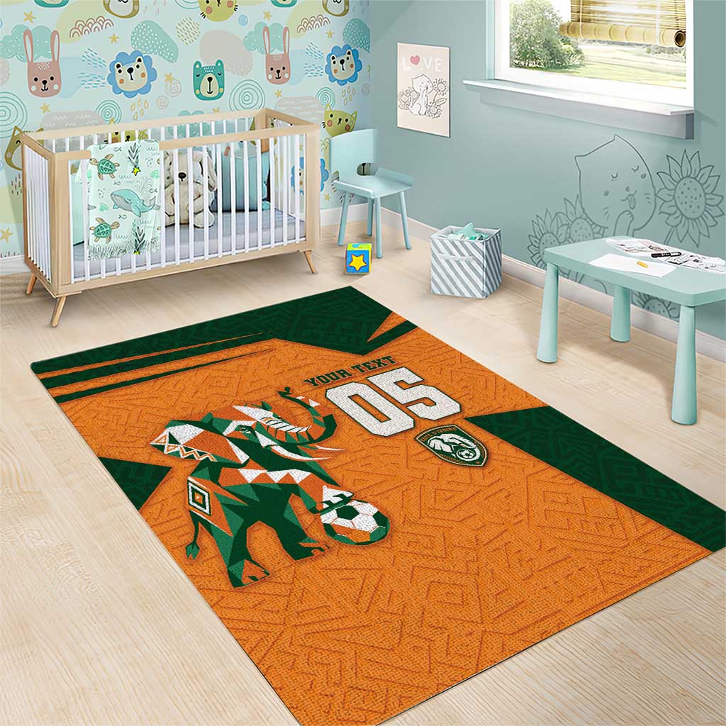 Custom Ivory Coast Football Area Rug Elephant Geometric African Art Style
