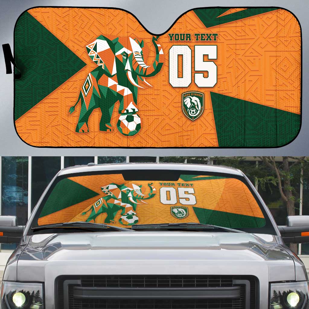 Custom Ivory Coast Football Auto Sun Shade Elephant Geometric African Art Style