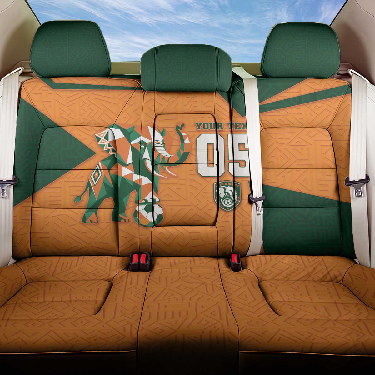 Custom Ivory Coast Football Back Car Seat Cover Elephant Geometric African Art Style